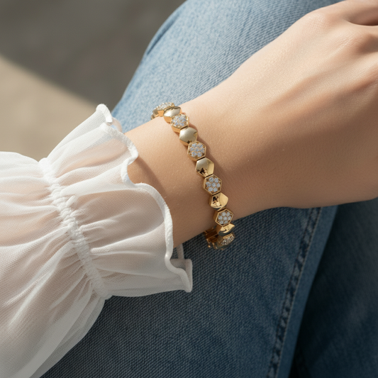 Contemporary Hexagon Round Cut Moissanite Diamond Bracelet