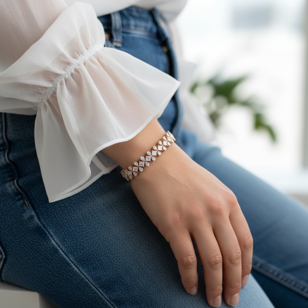 3 Row Fancy Cut Lab Grown Diamond Tennis Bracelet