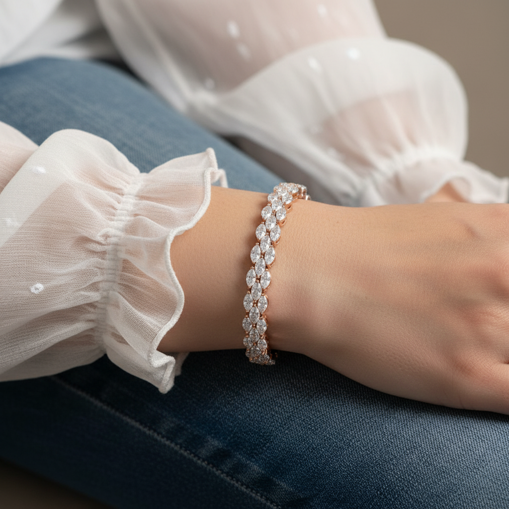 3 Row Marquise Cut Lab Grown Diamond Tennis Bracelet