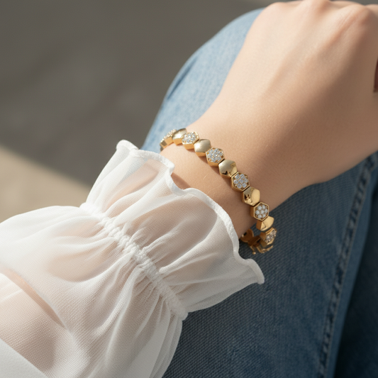 Contemporary Hexagon Round Cut Lab Grown Diamond Bracelet