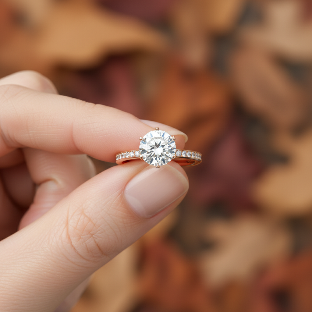 Round Moissanite Diamond 6-Prong Channel Set Wedding Ring