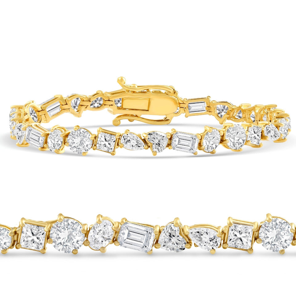 Mixed Fancy Cut Diamond Tennis Bracelet 18k Gold Lab Grown 7"