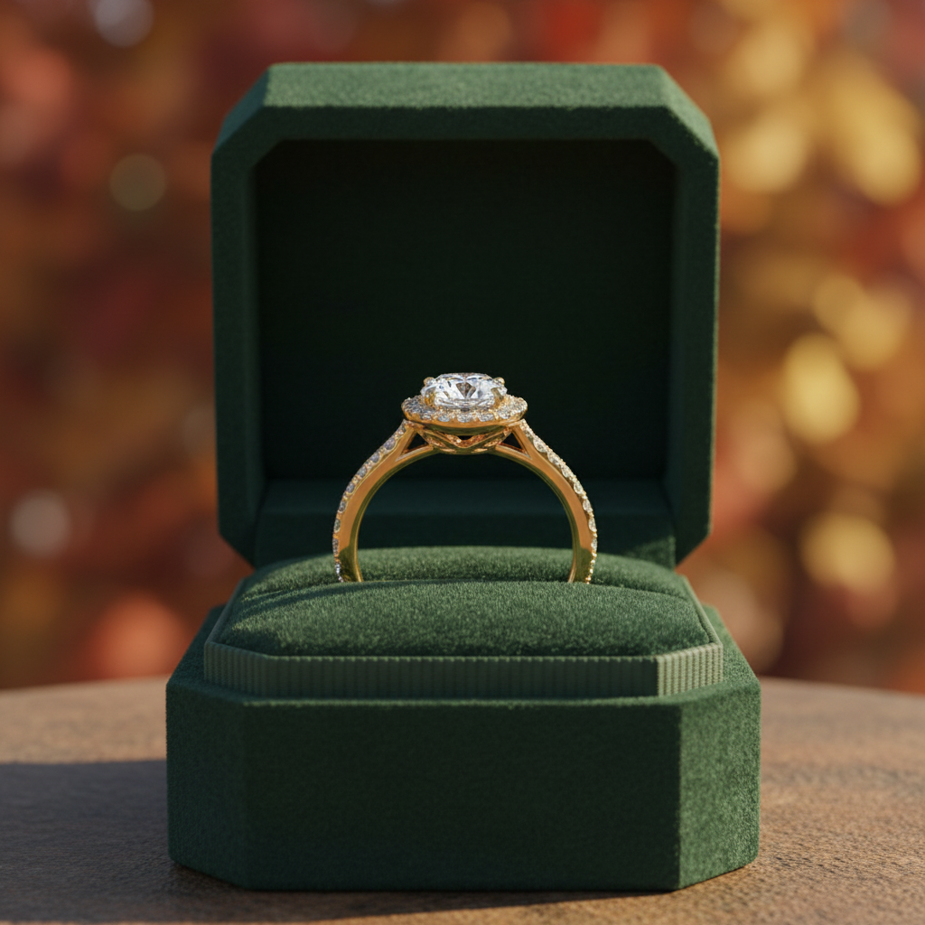 Round Cut Moissanite Solitaire Halo Bridal Ring