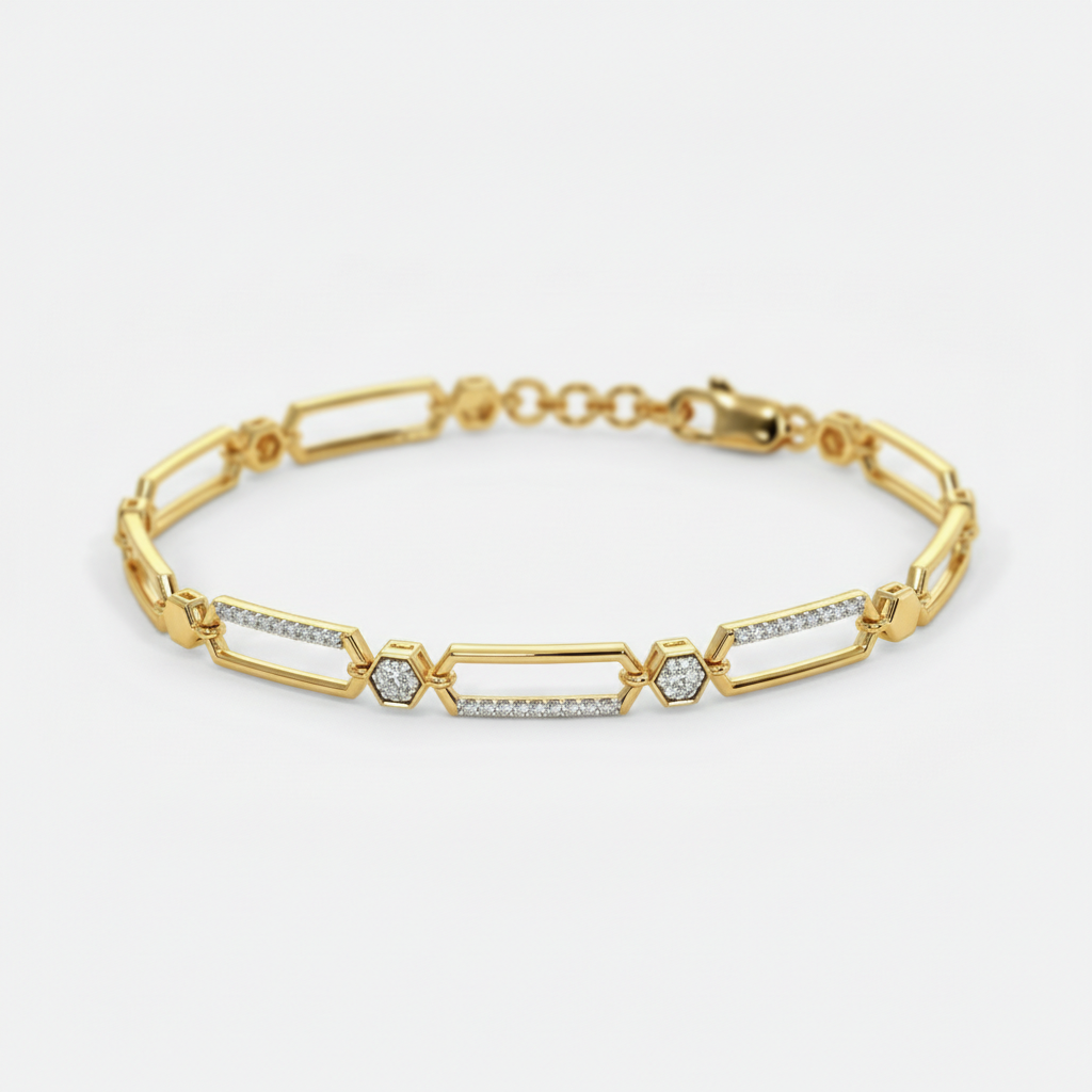 Modern Geometric Lab Grown Diamond Bracelet in Yellow Gold