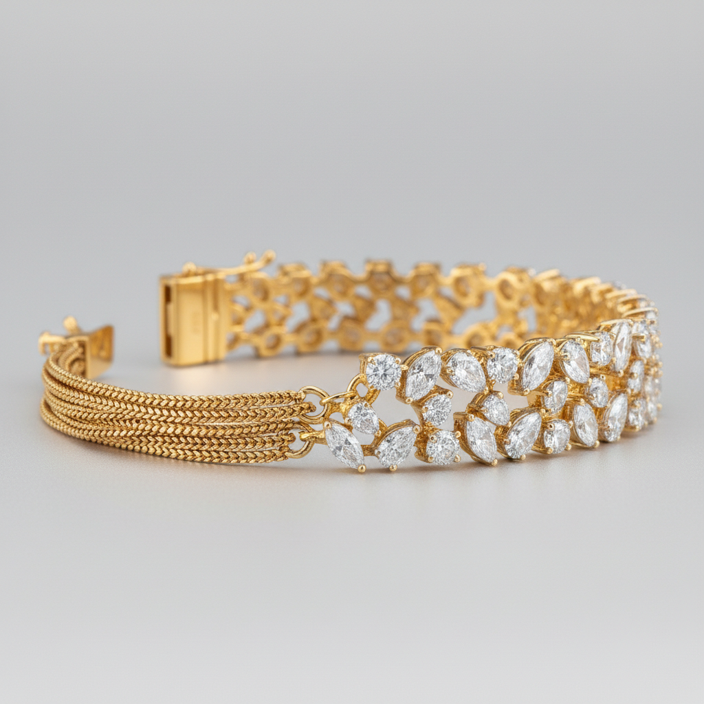 Elegant Marquise & Round Lab Grown Diamond Floral Bracelet