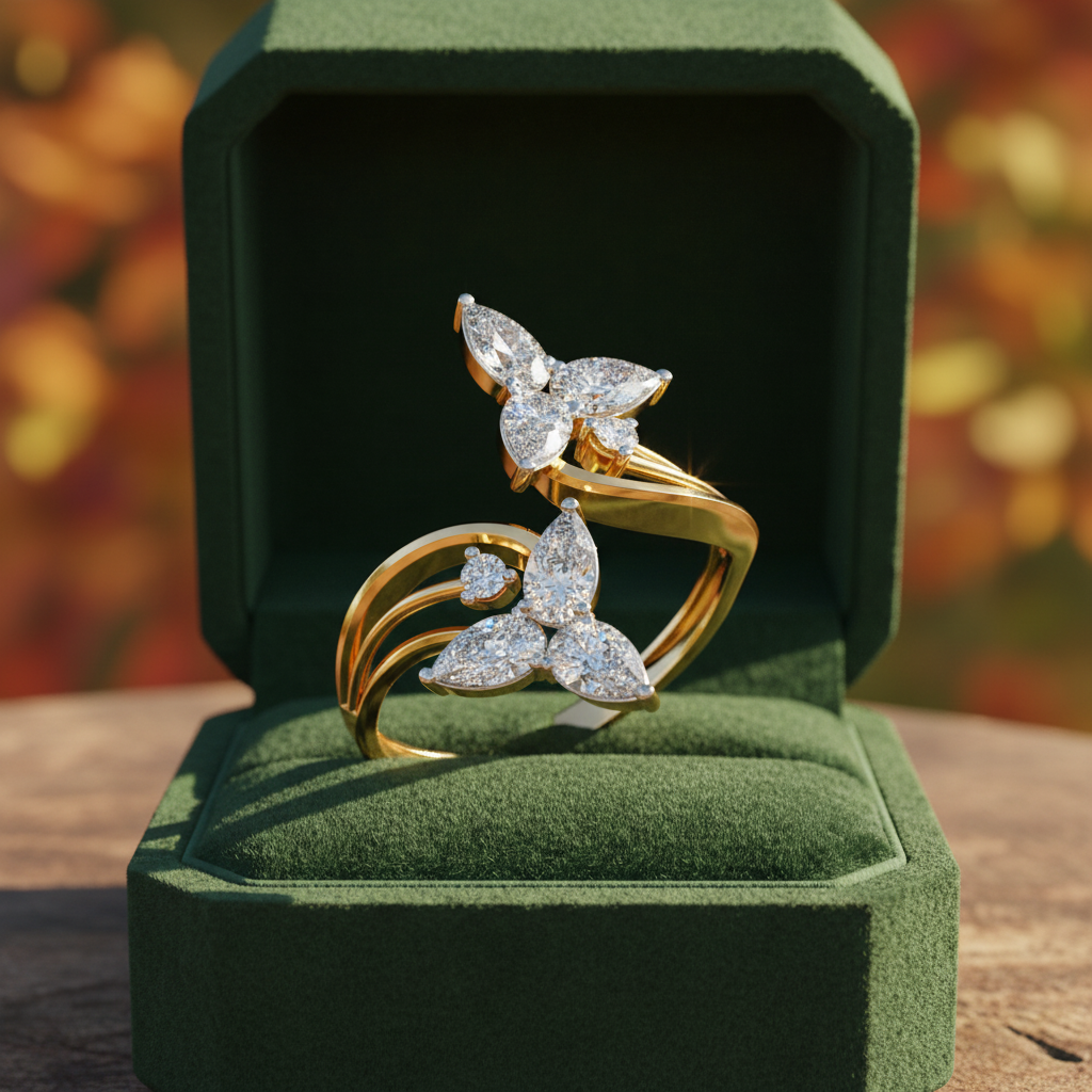 Elegance Pear Cut Moissanite Diamond Open Shank Wedding Ring