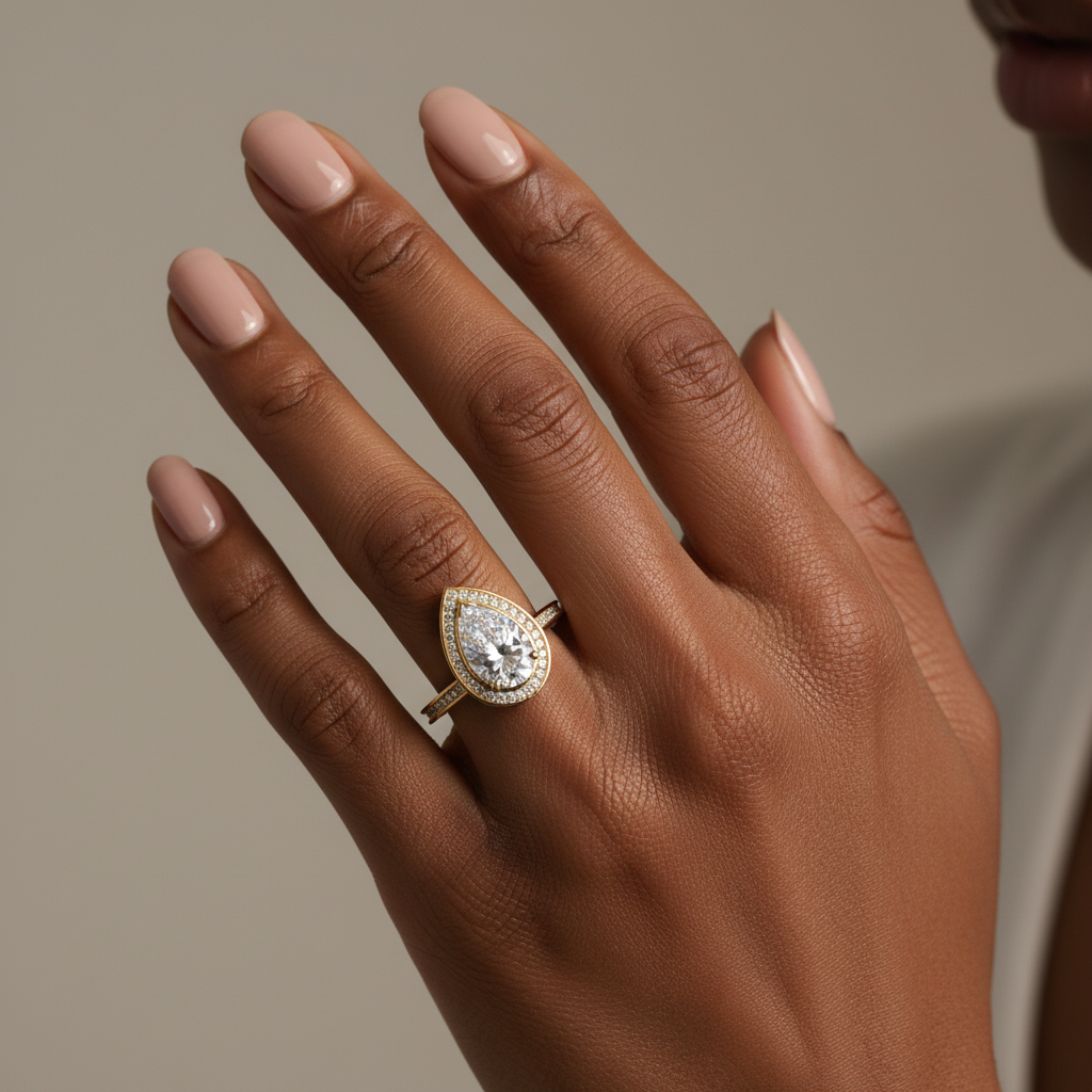 Pear Cut moissanite Diamond Halo Engagement Ring