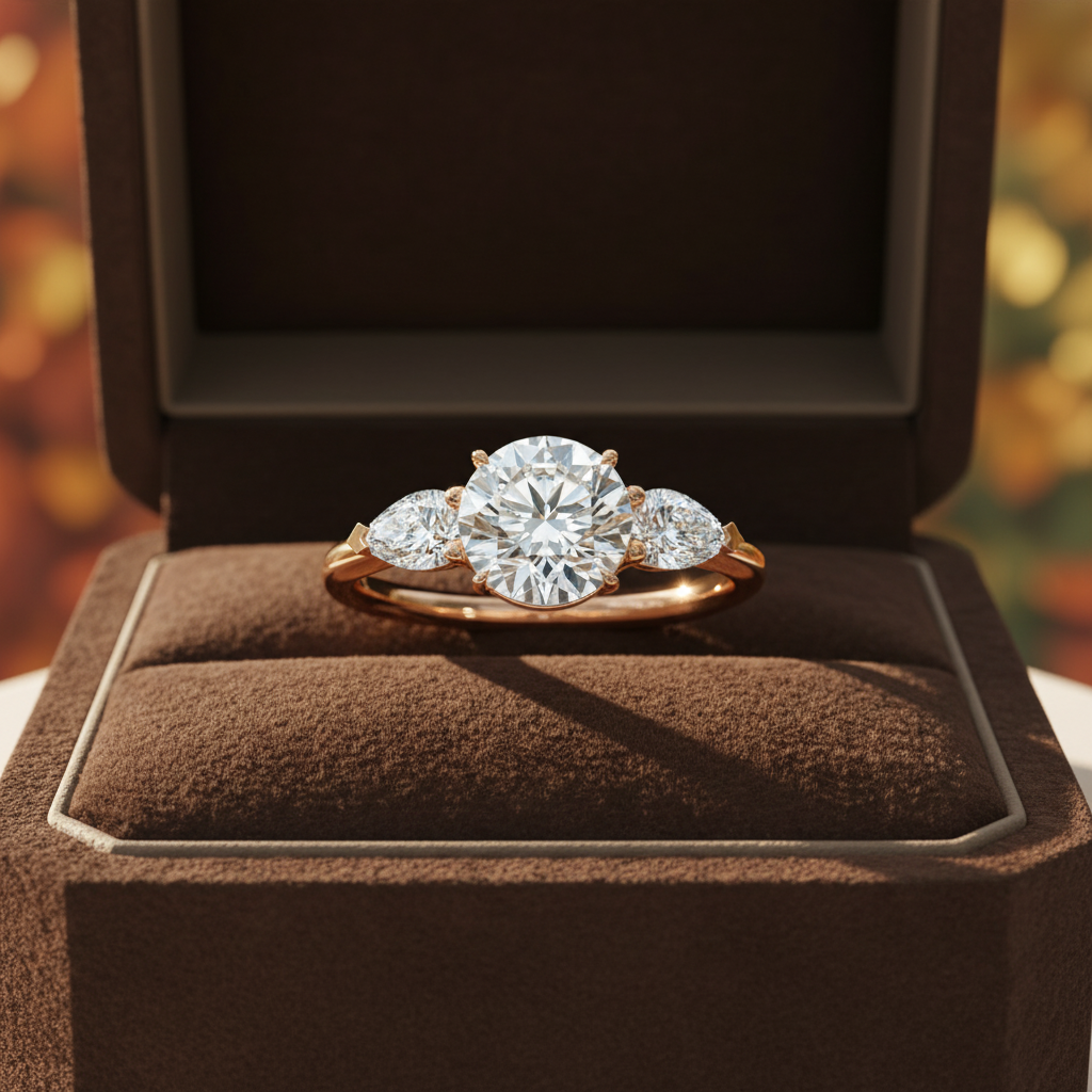 Round & Pear Moissanite Ring Trio Engagement Ring 1.5 CT | Yana Jewels