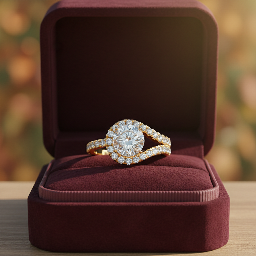 Round Cut Moissanite Diamond Infinite Halo Wedding Ring