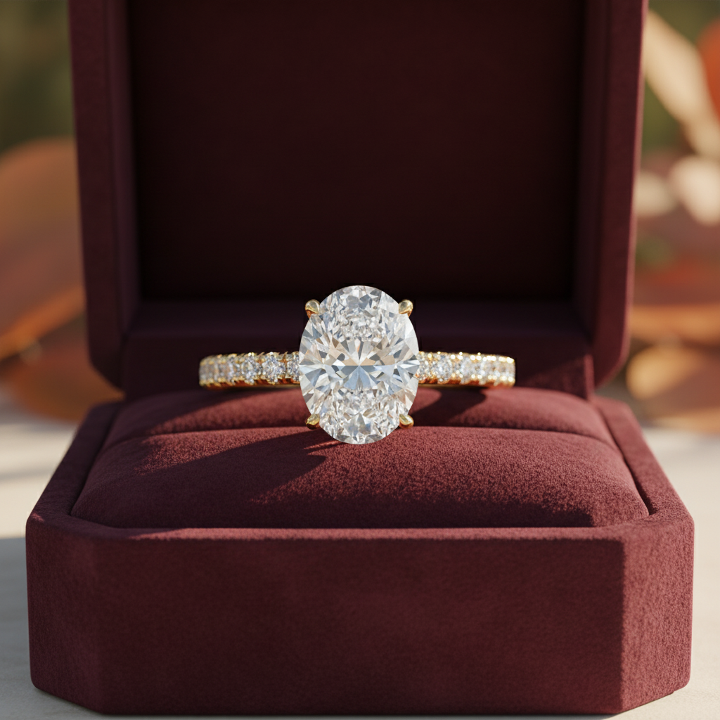 3.00 CT Oval Moissanite Diamond Hidden Halo Bridal Ring