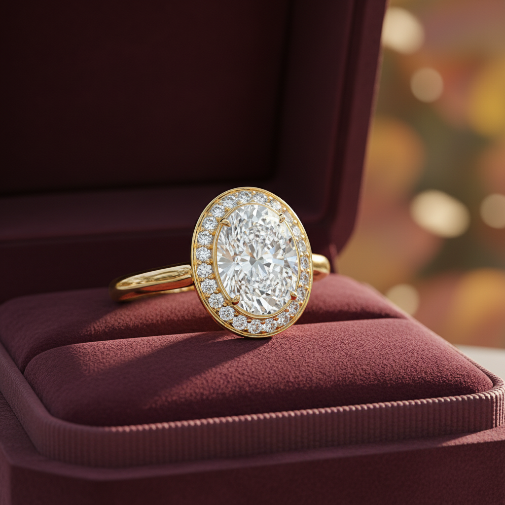 2.00 CT Oval Moissanite Diamond Bezel Halo Wedding Ring