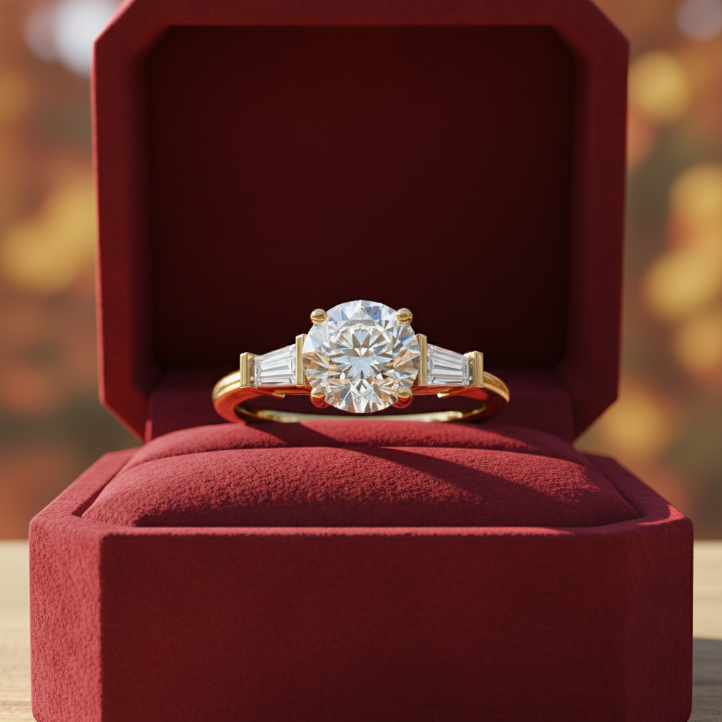 2.00 CT Round Moissanite Ring with Tapered Baguette Accents