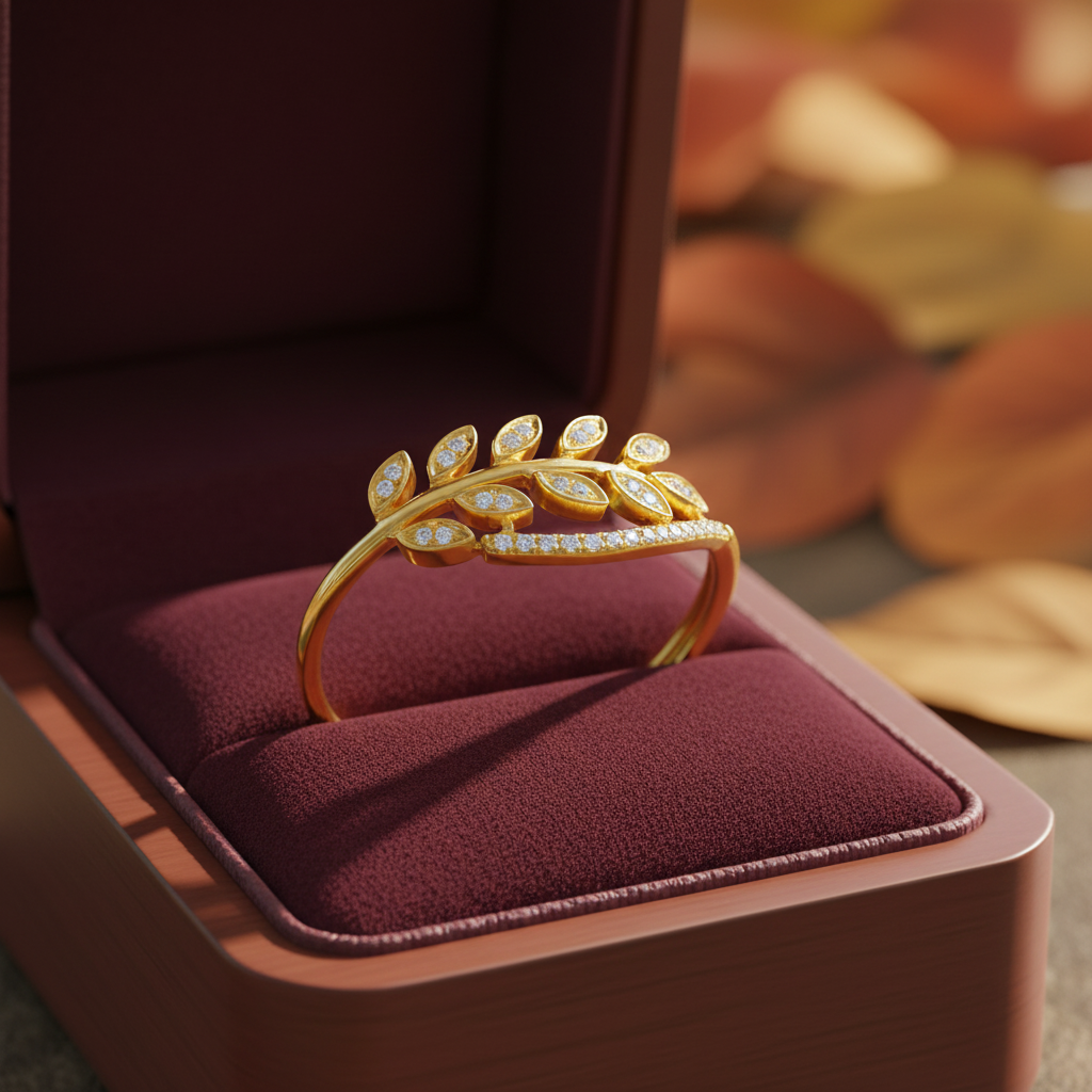 Round Cut Moissanite Leaf Wrap Twist Branch Charm Ring