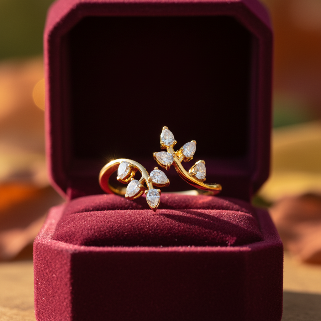 Pear Cut Moissanite Leaf Branch Wrap Ring