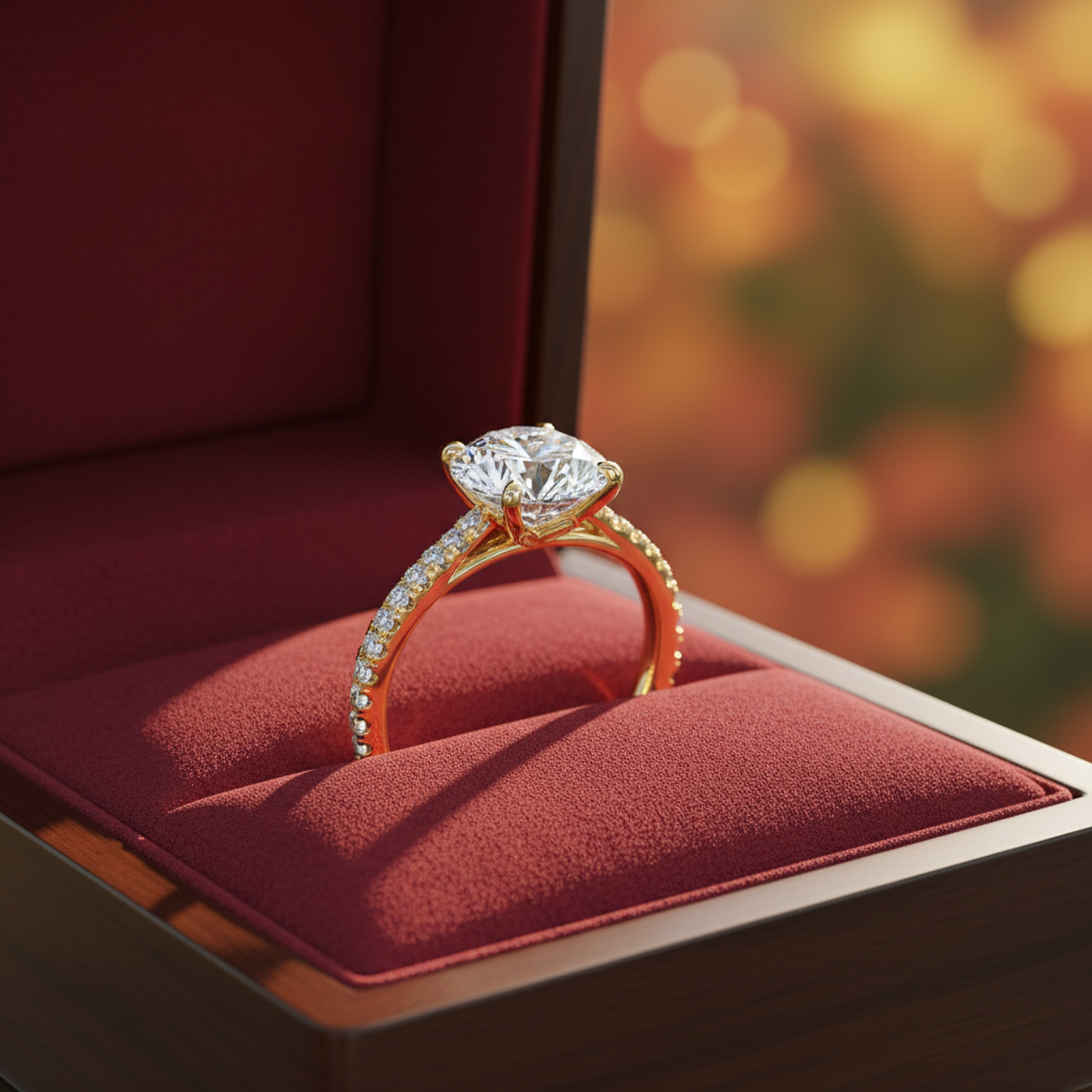 Round Cut Moissanite Diamond 4 Prong Setting Solitaire Engagement Ring