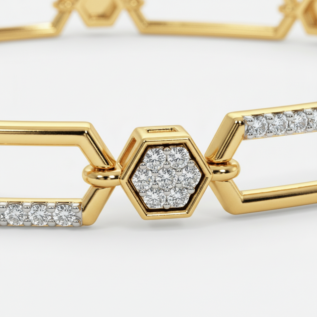 Modern Geometric Lab Grown Diamond Bracelet in Yellow Gold