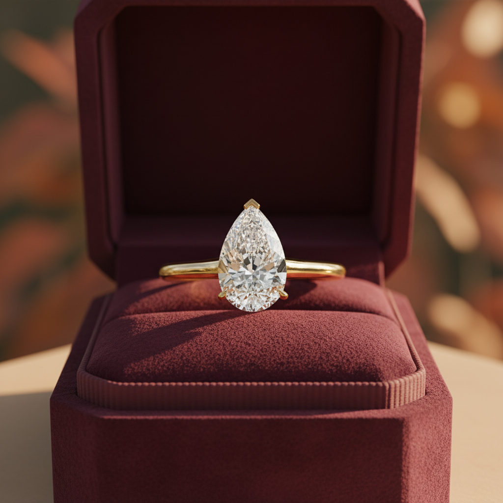 Pear Cut Moissanite Diamond Three-Prong Bridal Ring