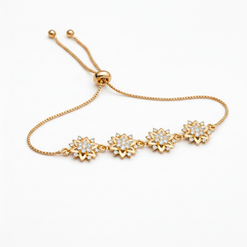 Delicate Flower Lab Grown Diamond Adjustable Gold Bracelet