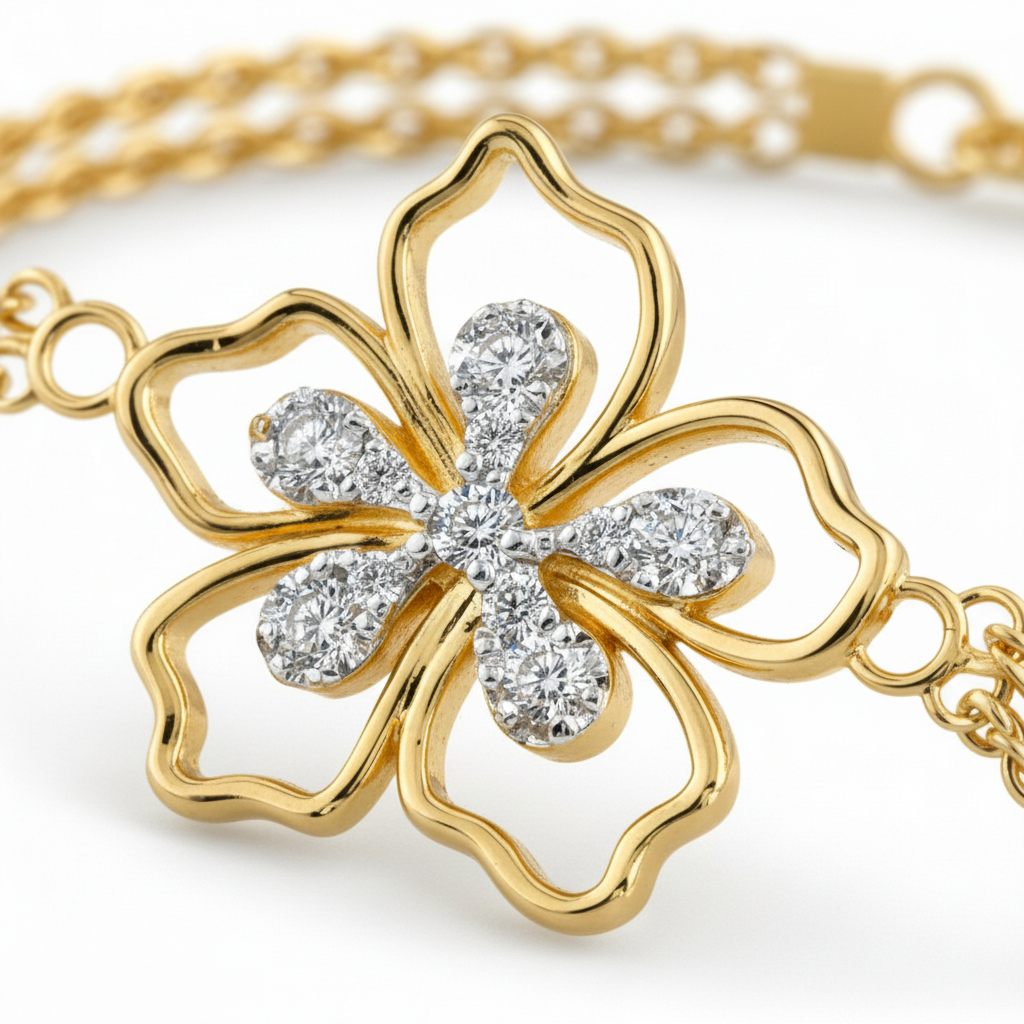 Luxury Floral Round Cut Moissanite Diamond Bracelet