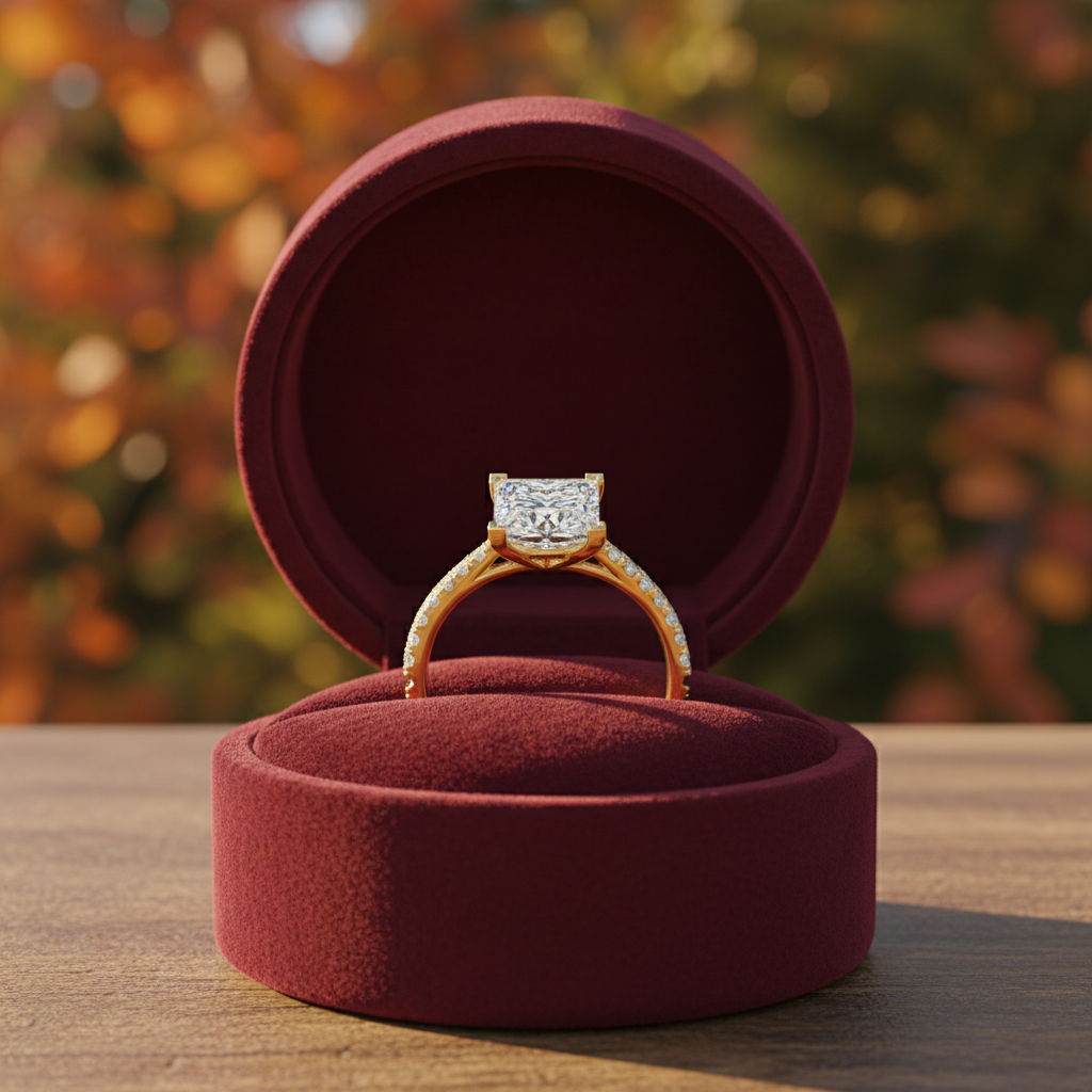 Princess Cut Moissanite Diamond Halo Bridal Ring