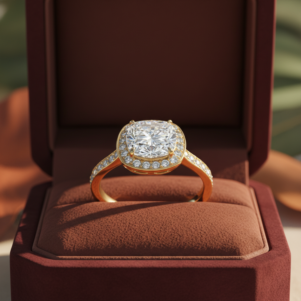 Cushion Cut Moissanite Diamond Channel Set Wedding Ring