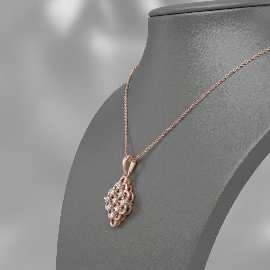 Elegant Rose Gold Moissanite Diamond Lattice Pendant