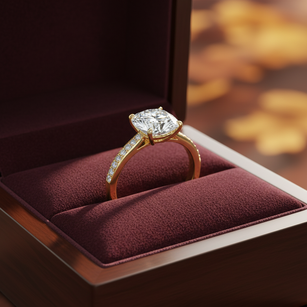 Cushion Cut Moissanite Diamond Halo Wedding Ring