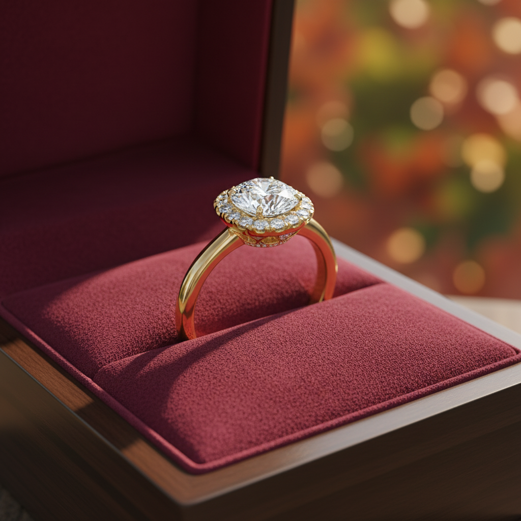 Cushion Cut Moissanite Halo Wedding Ring