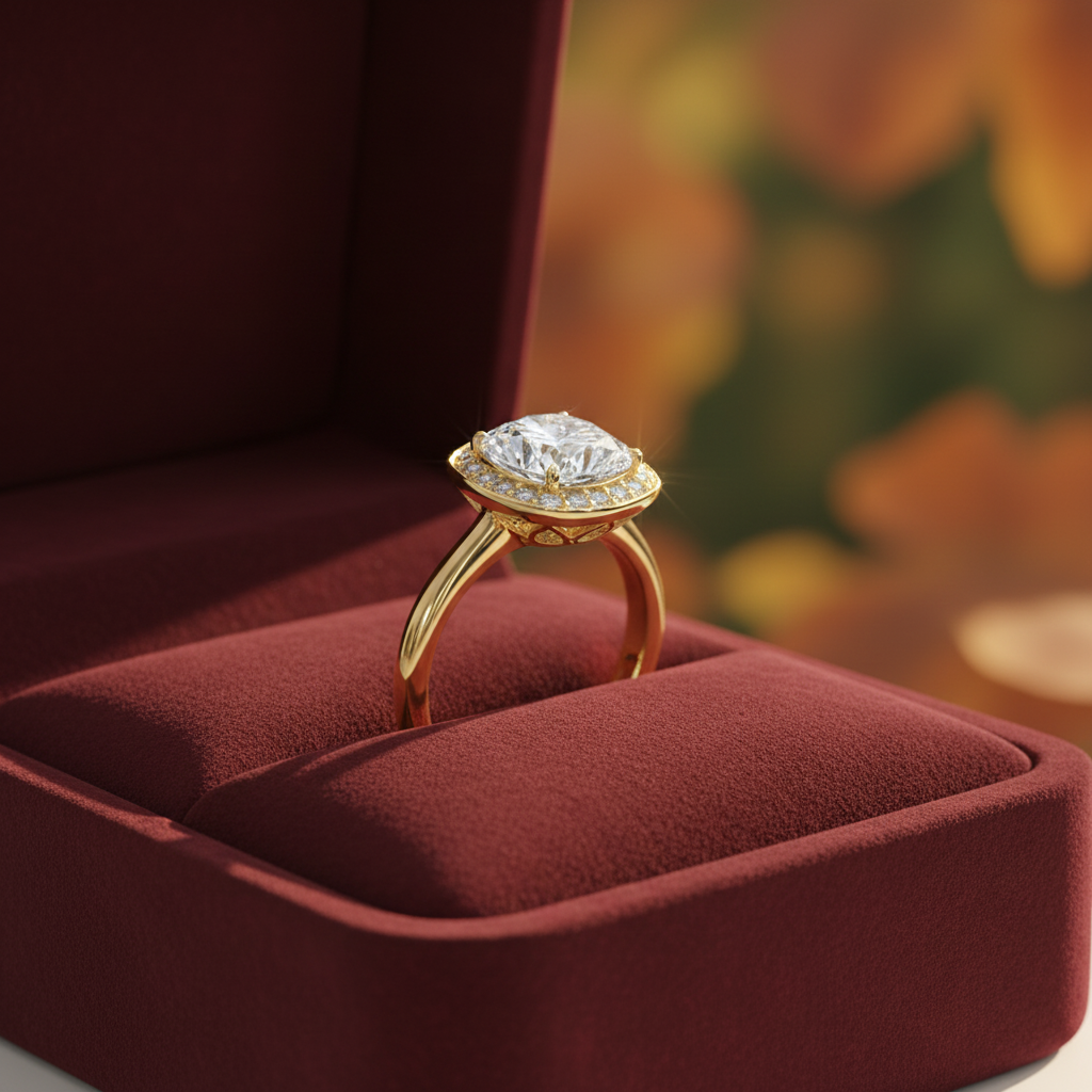 Cushion Cut Moissanite Diamond Halo Wedding Ring