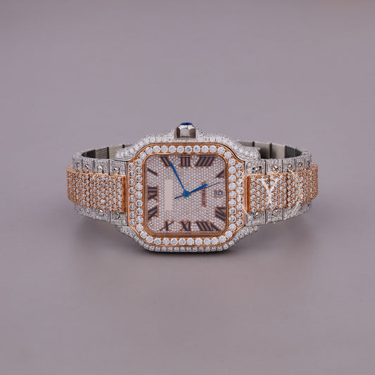regal two tone pave moissanite watch roman dial iced out