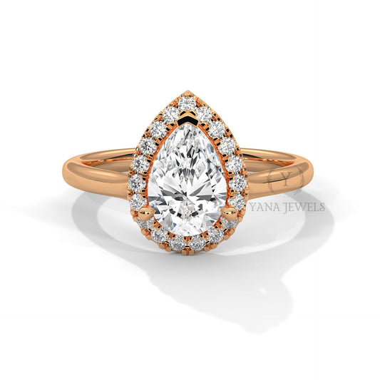 Pear Cut Halo Setting Solitaire Ring, Moissanite Diamond Wedding Ring, Round 1.0 To 3.0 CT Diamond Ring for Women, Engagement Ring.