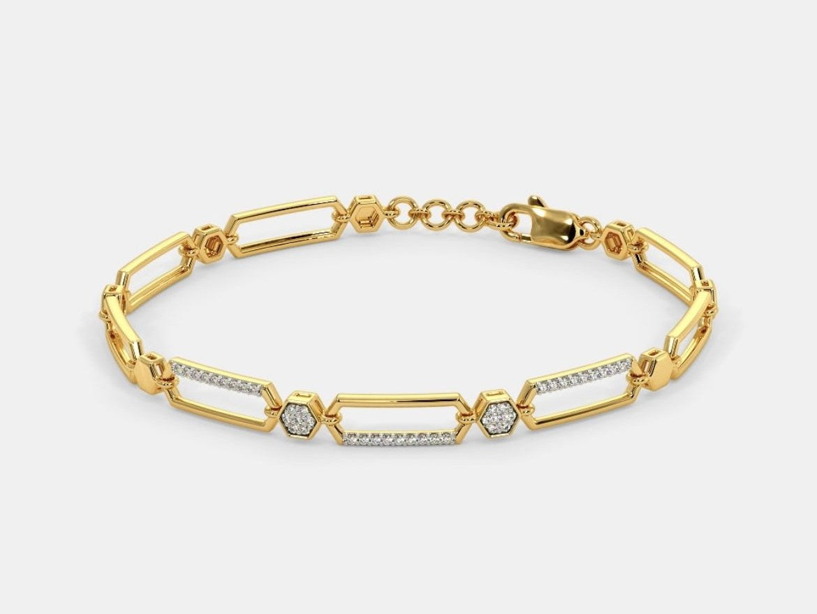 Modern Geometric Moissanite Diamond Bracelet in Yellow Gold