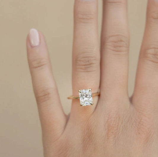 SINGLE DIAMOND RING | Art Nouveau Ring | Minimal Diamond Ring | Radiant Cut Ring | Radiant Cut Solitaire Gemstone Rose Gold Band Ring