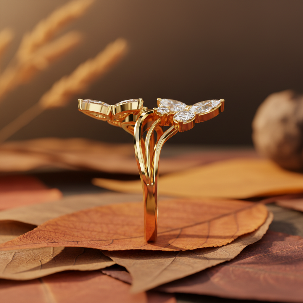 Elegance Pear Cut Moissanite Diamond Open Shank Wedding Ring