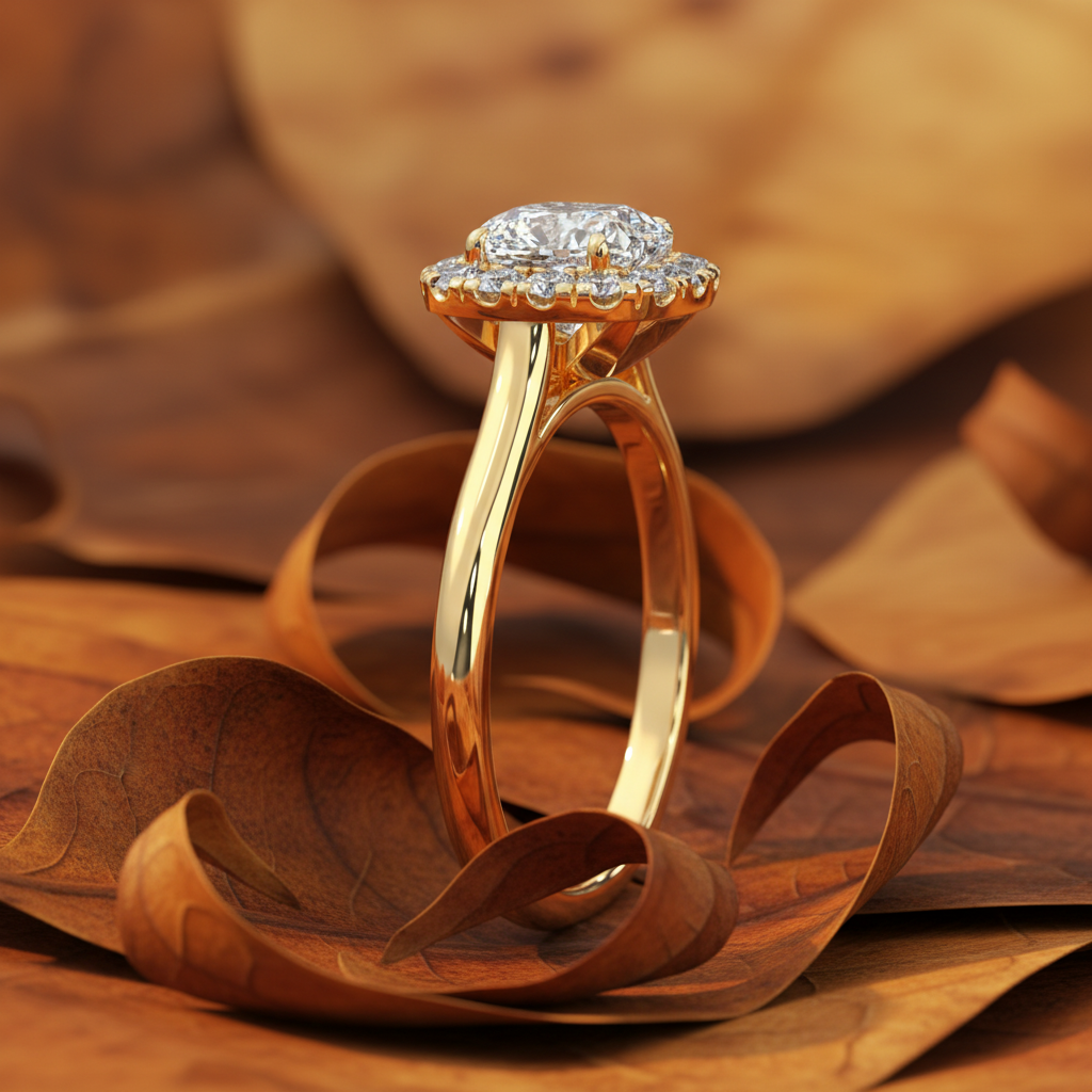 Cushion Cut Moissanite Halo Wedding Ring