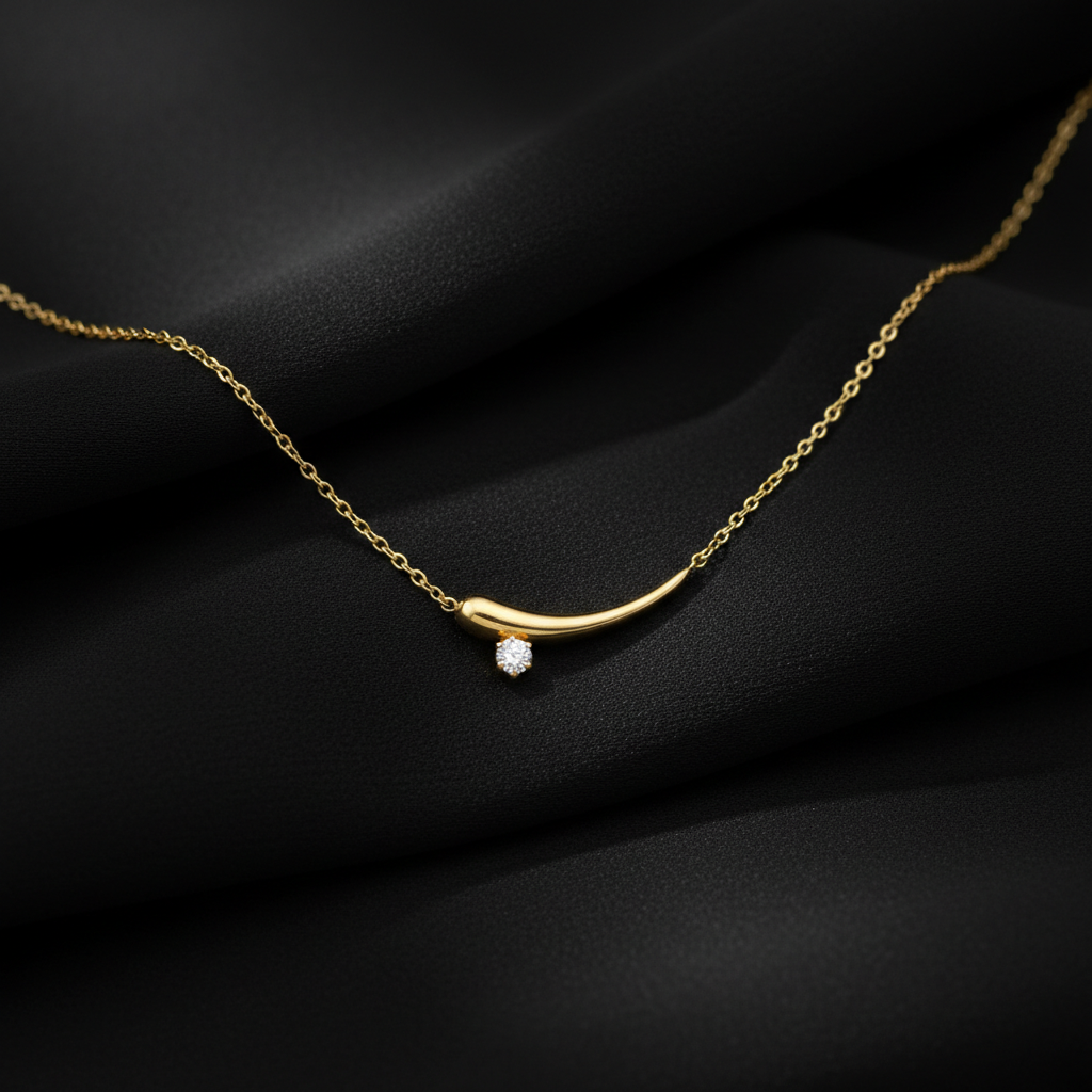 Sculpted Curve Moissanite Diamond Pendant in Yellow Gold
