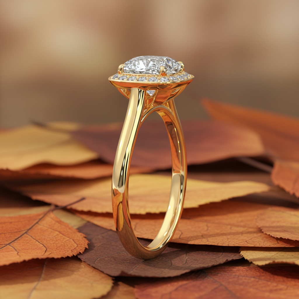 Cushion Cut Moissanite Diamond Halo Wedding Ring