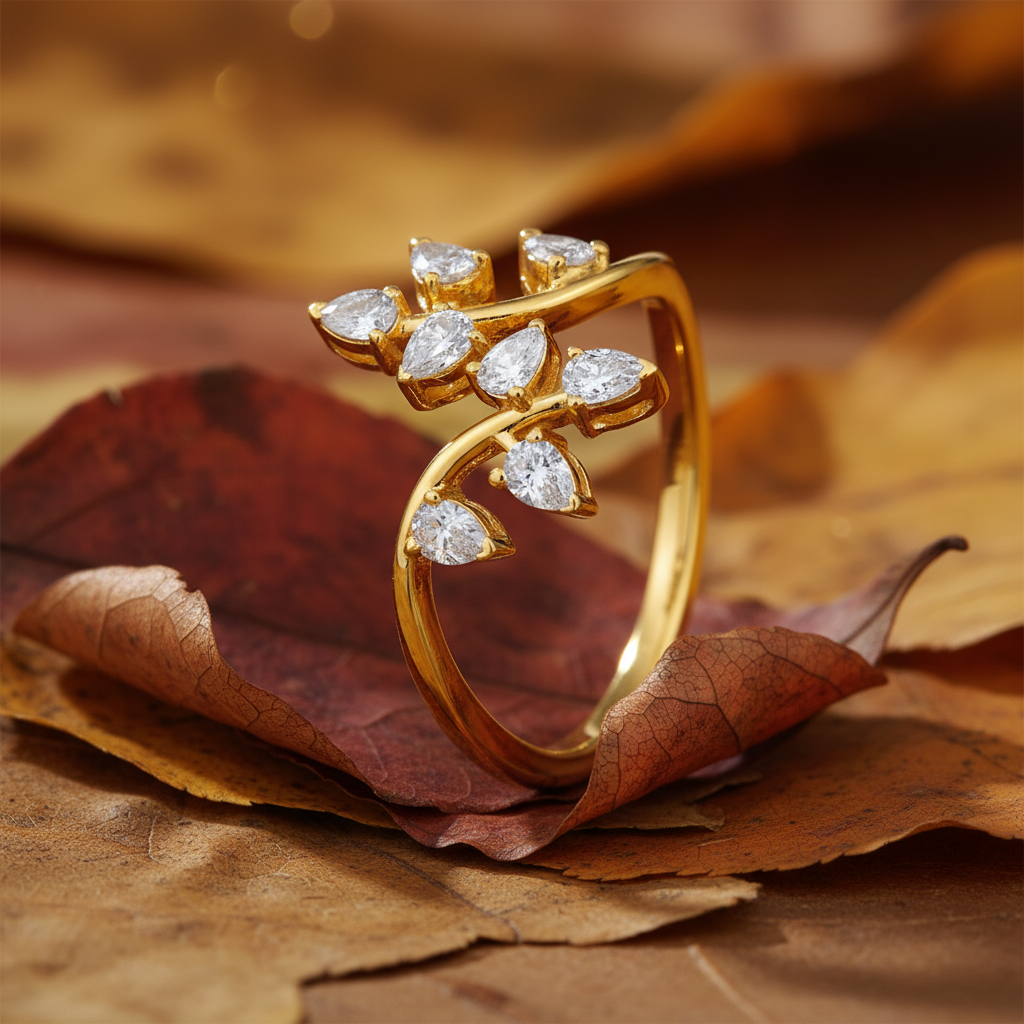 Pear Cut Moissanite Leaf Branch Wrap Ring