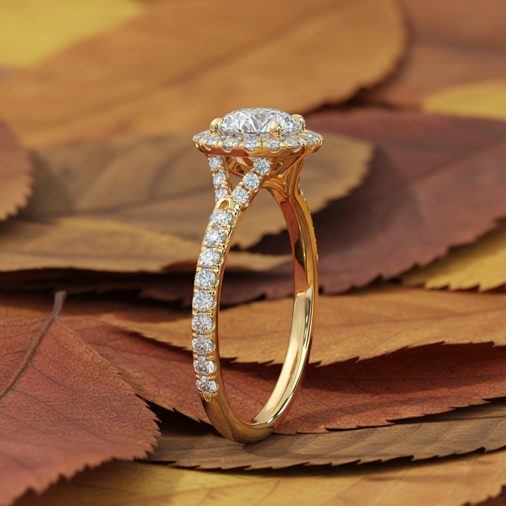 Round Cut Moissanite Solitaire Halo Bridal Ring