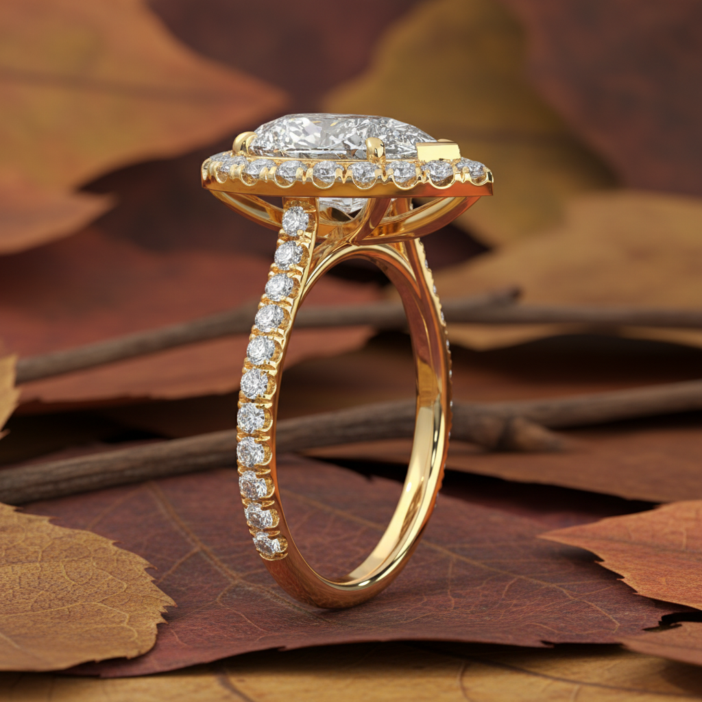 Pear Cut Moissanite Diamond Halo Wedding Ring