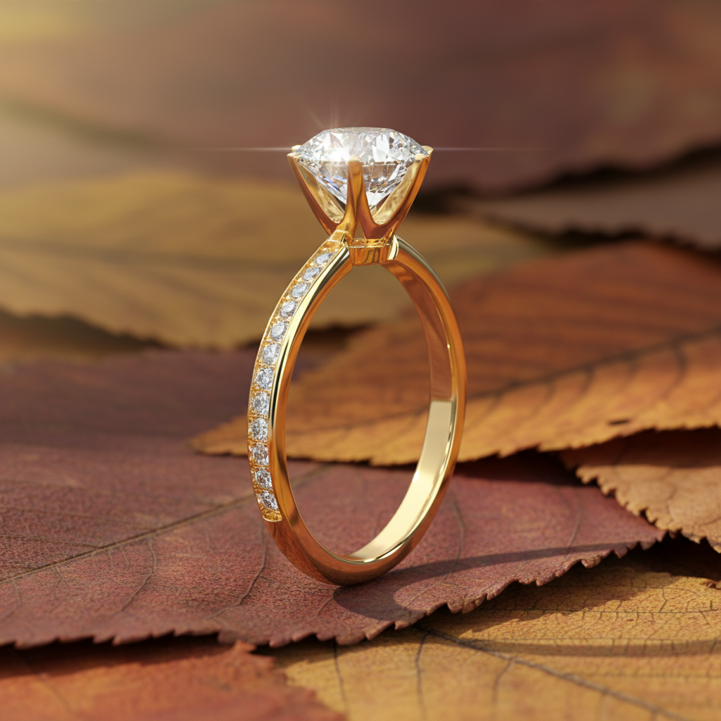 Round Moissanite Diamond 6-Prong Channel Set Wedding Ring