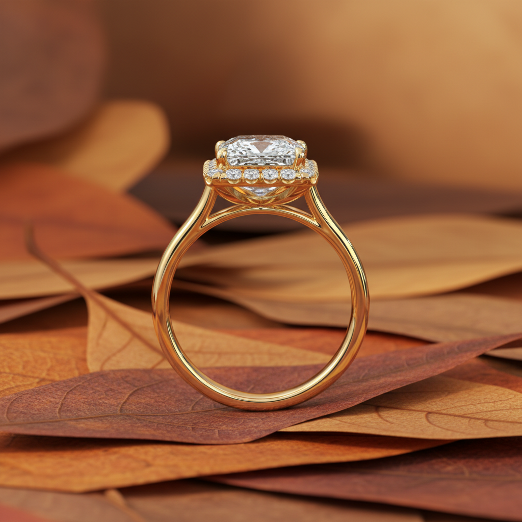 Elegant Princess Cut Moissanite Diamond Halo Wedding Ring