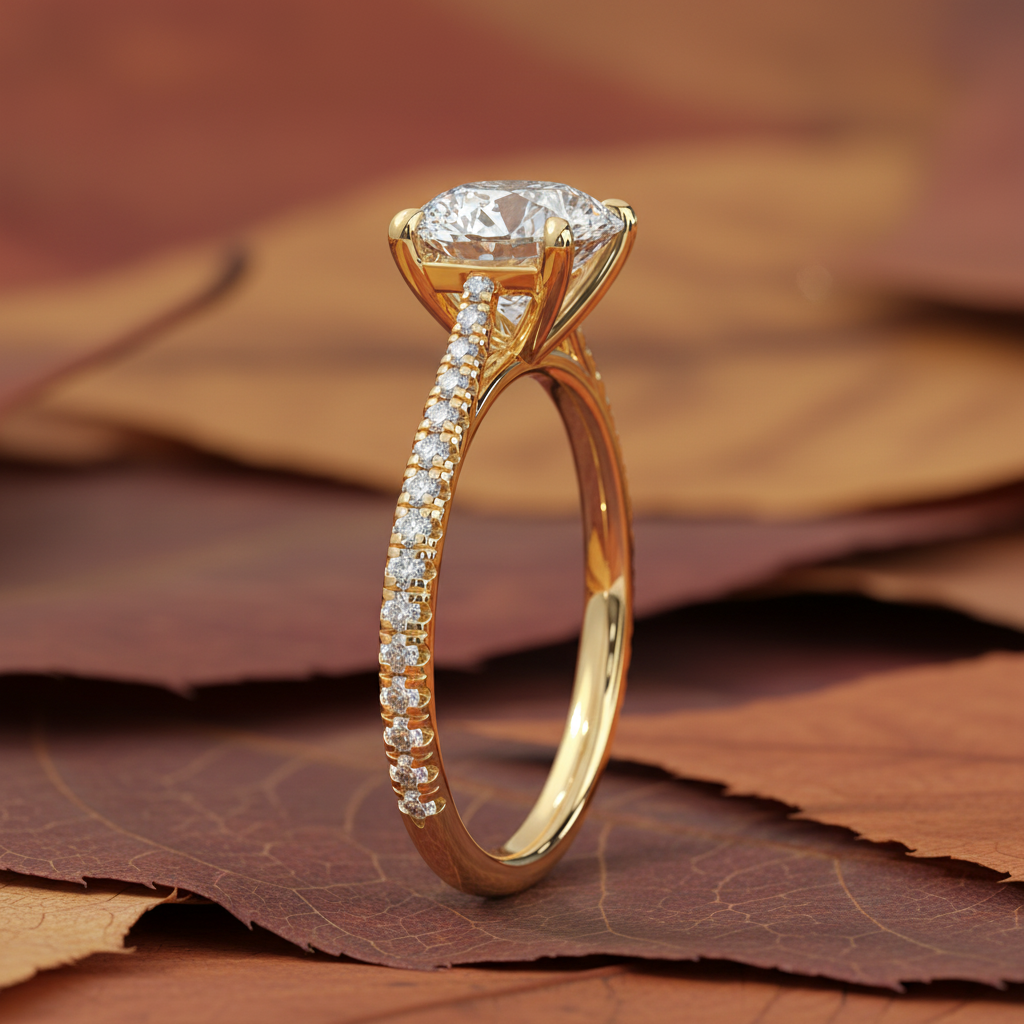 Round Cut Moissanite Diamond 4 Prong Setting Solitaire Engagement Ring