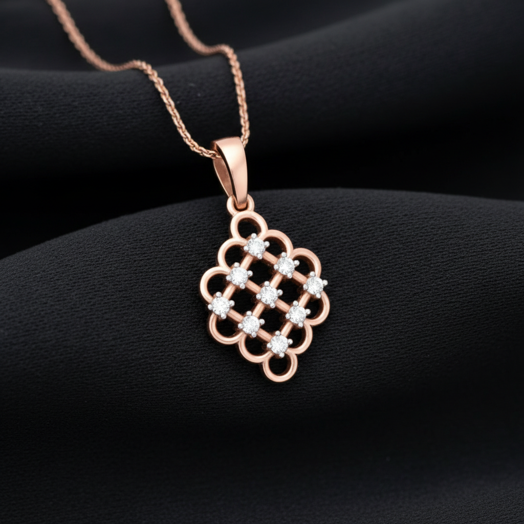 Elegant Rose Gold Moissanite Diamond Lattice Pendant