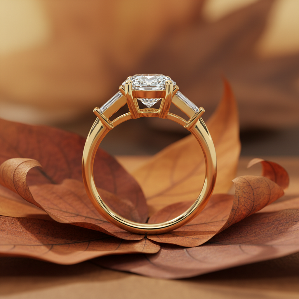 2.00 CT Round Moissanite Ring with Tapered Baguette Accents