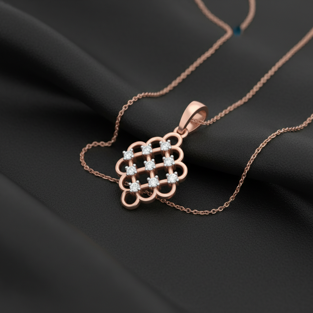 Elegant Rose Gold Lab Grown Diamond Lattice Pendant