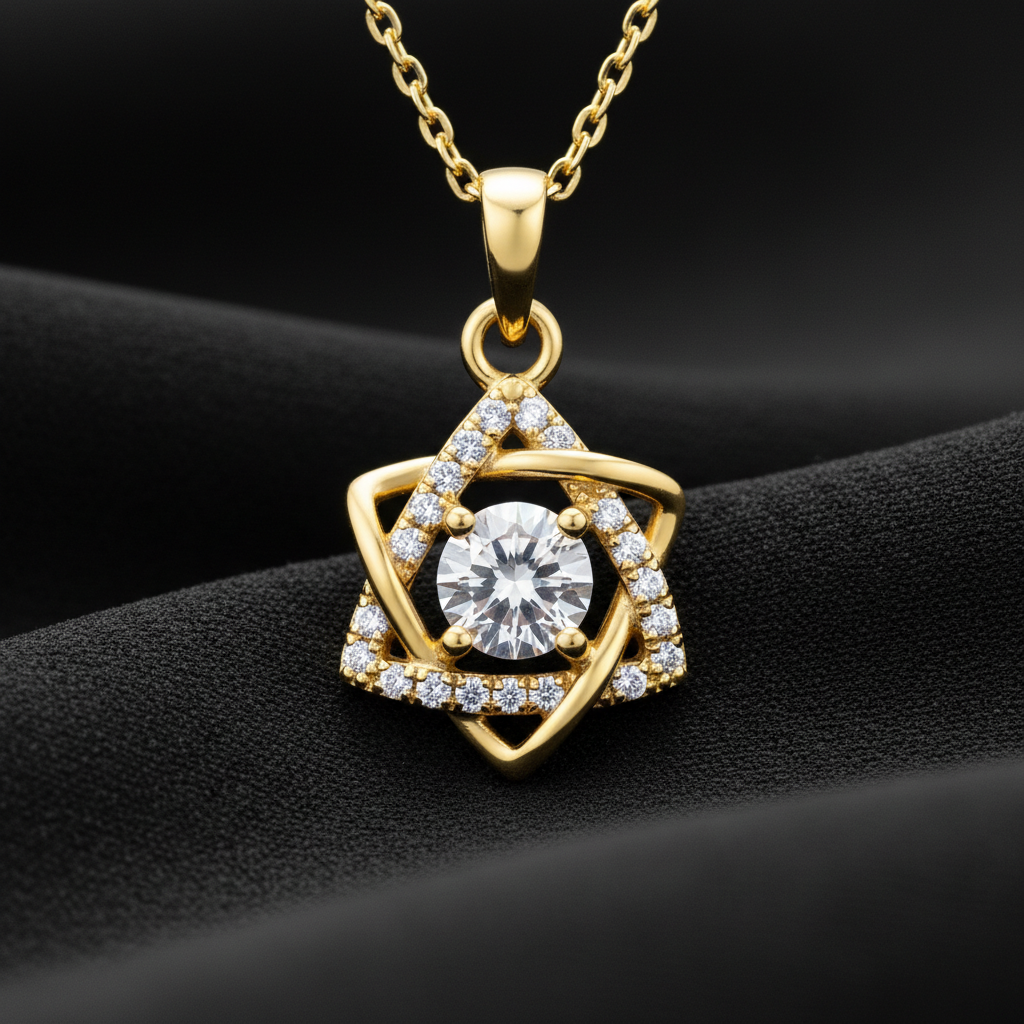 TriAura Halo Round Cut Moissanite Diamond Pendant