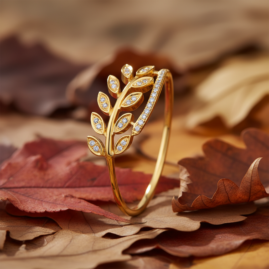 Round Cut Moissanite Leaf Wrap Twist Branch Charm Ring