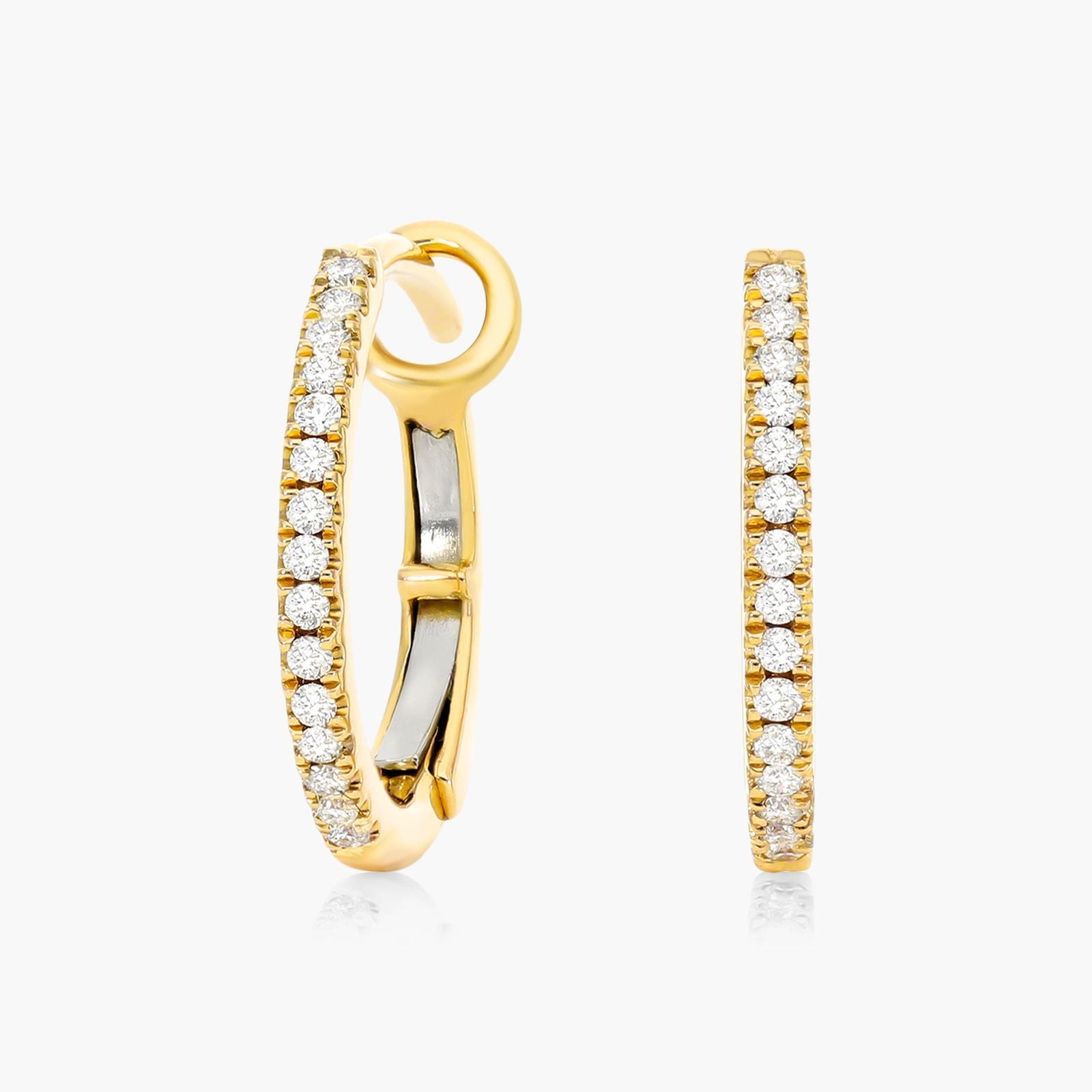 18K Yellow Gold Diamond Huggie Hoop Earrings