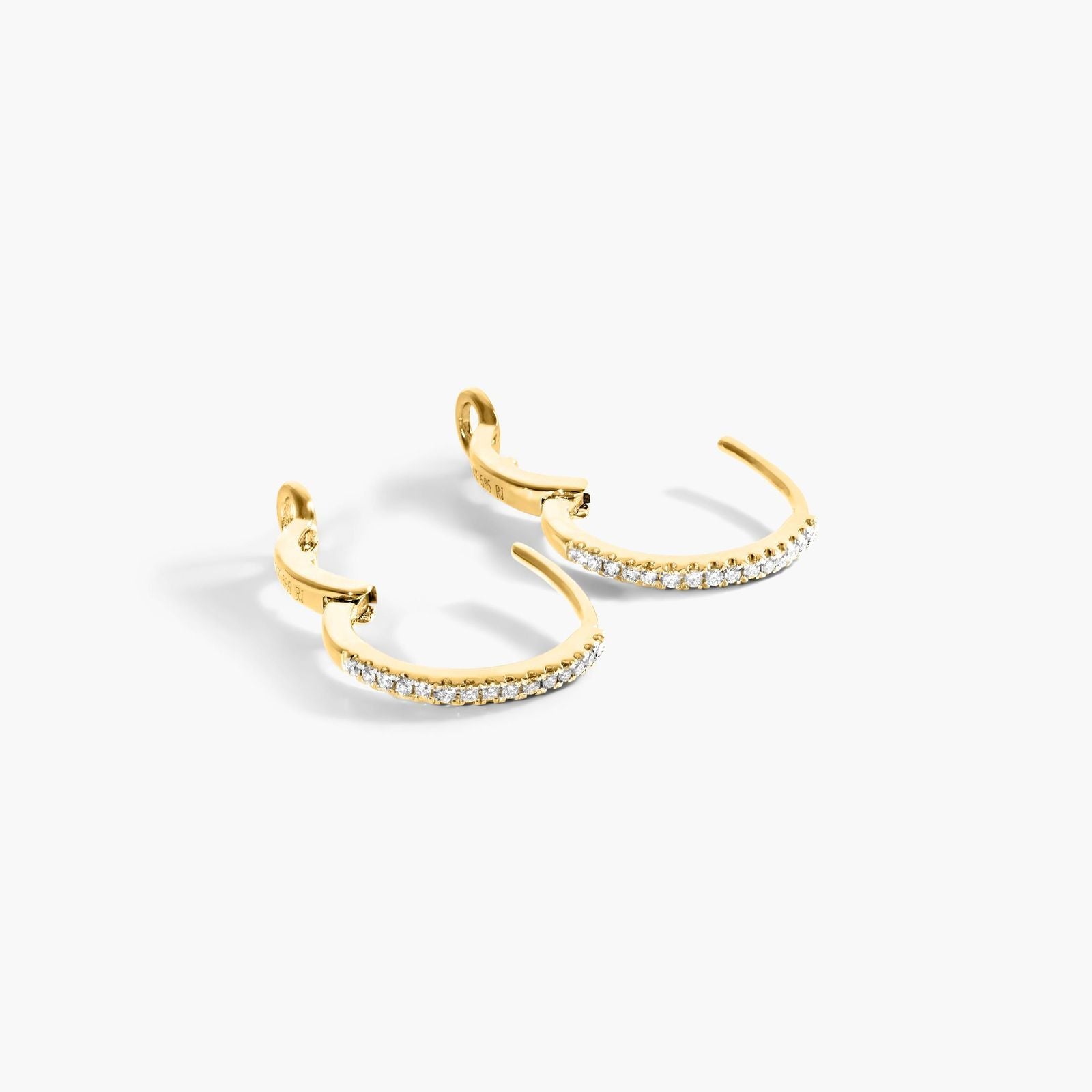 18K Yellow Gold Diamond Huggie Hoop Earrings